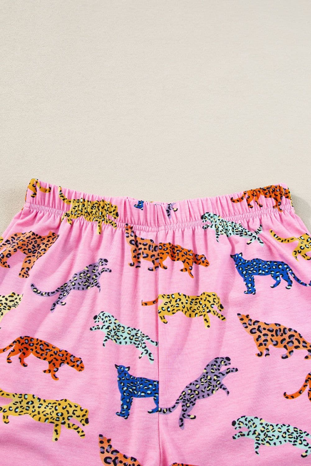 image-Pink Flower Print Short Sleeve High Waist Two Piece Shorts Set
