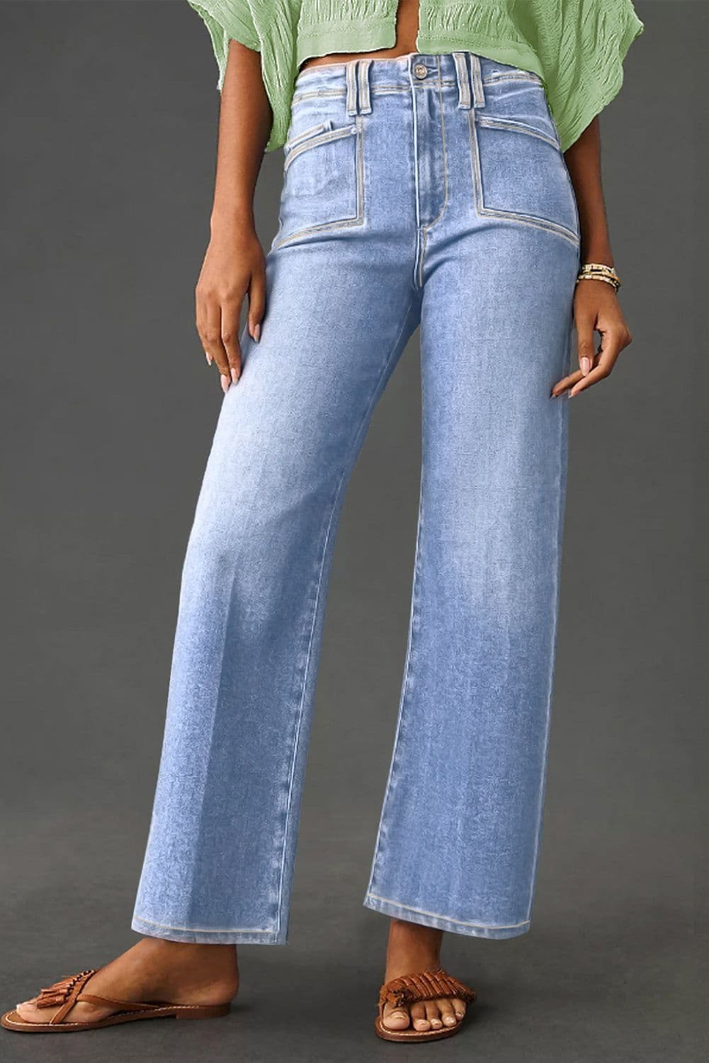 image-Beau Blue Loose Straight Leg Cropped Jeans