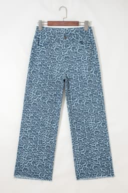 image-Sky Blue Leopard Frayed Wide Leg Jeans