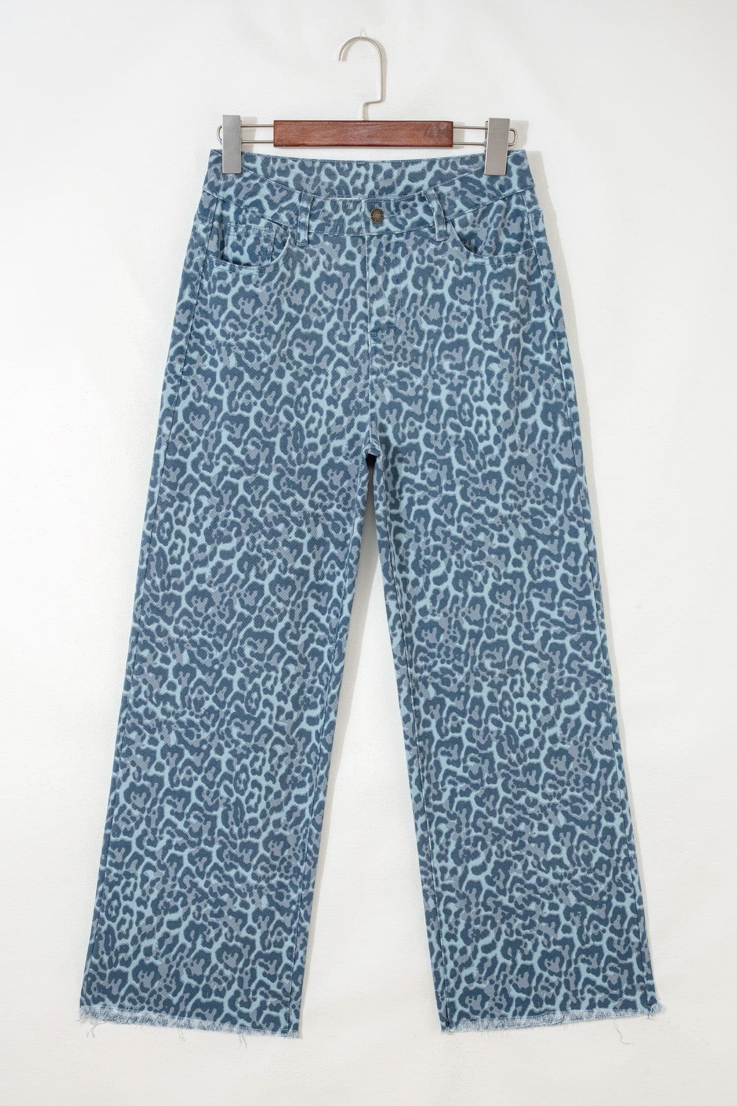 image-Sky Blue Leopard Frayed Wide Leg Jeans