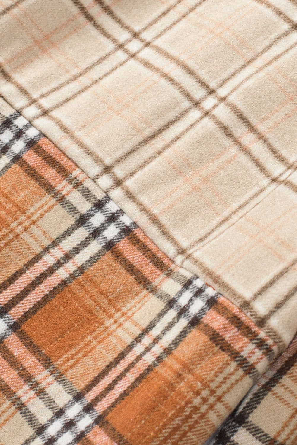image-Plaid Color Block Patchwork Shirt Jacket - Orange, Sizes S-2XL