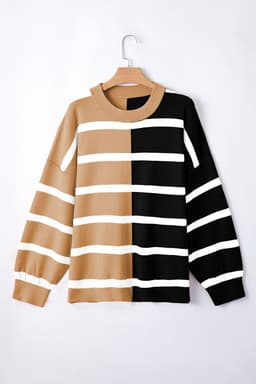 image-Blue Stripe Colorblock Oversized Sweater