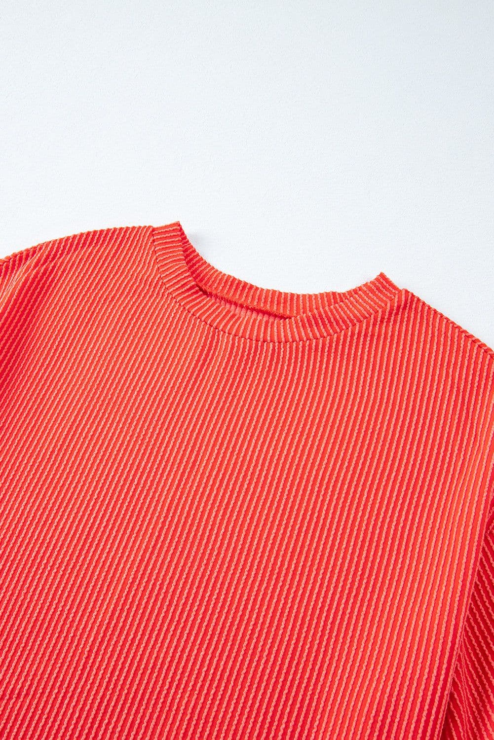image-Orange Ribbed Textured Knit Loose Fit Tee and Shorts Set