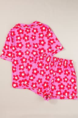 image-Green Flower Print Short Sleeve Pajamas Set
