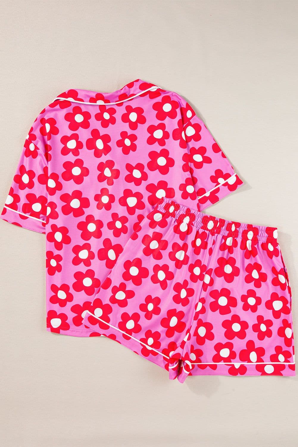 image-Green Flower Print Short Sleeve Pajamas Set