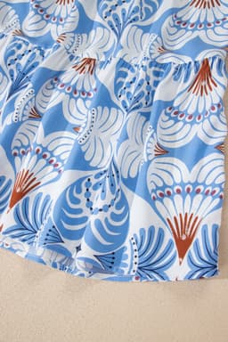 image-Sky Blue Tropical Botanic Print Flutter Sleeve Vacation Long Dress