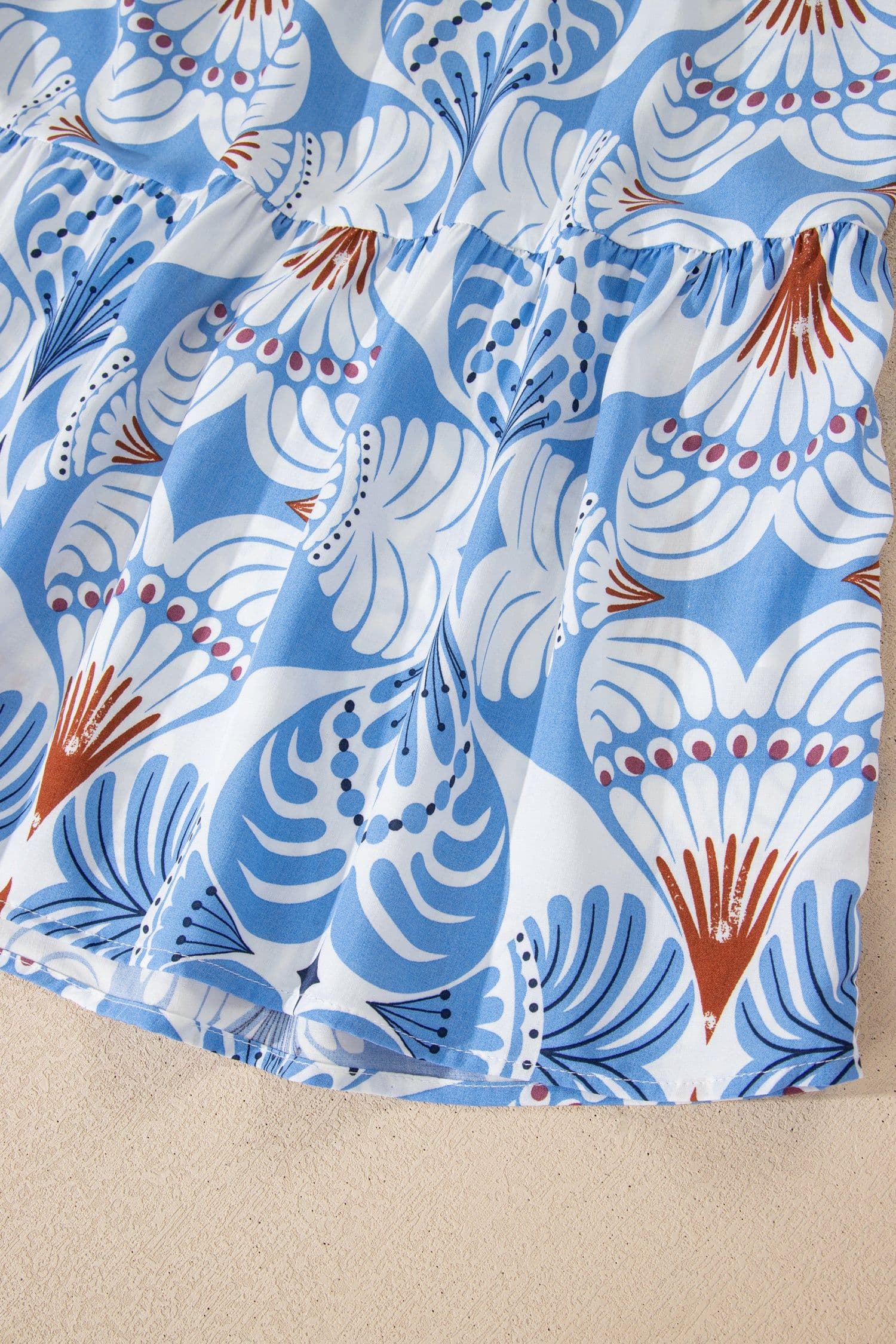 image-Sky Blue Tropical Botanic Print Flutter Sleeve Vacation Long Dress