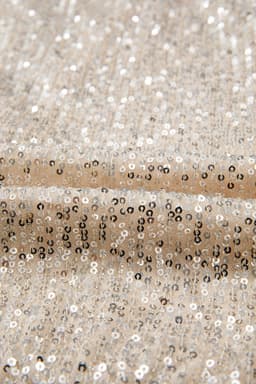 image-Beige Sequin Long Sleeve Wrap V Neck Bodysuit