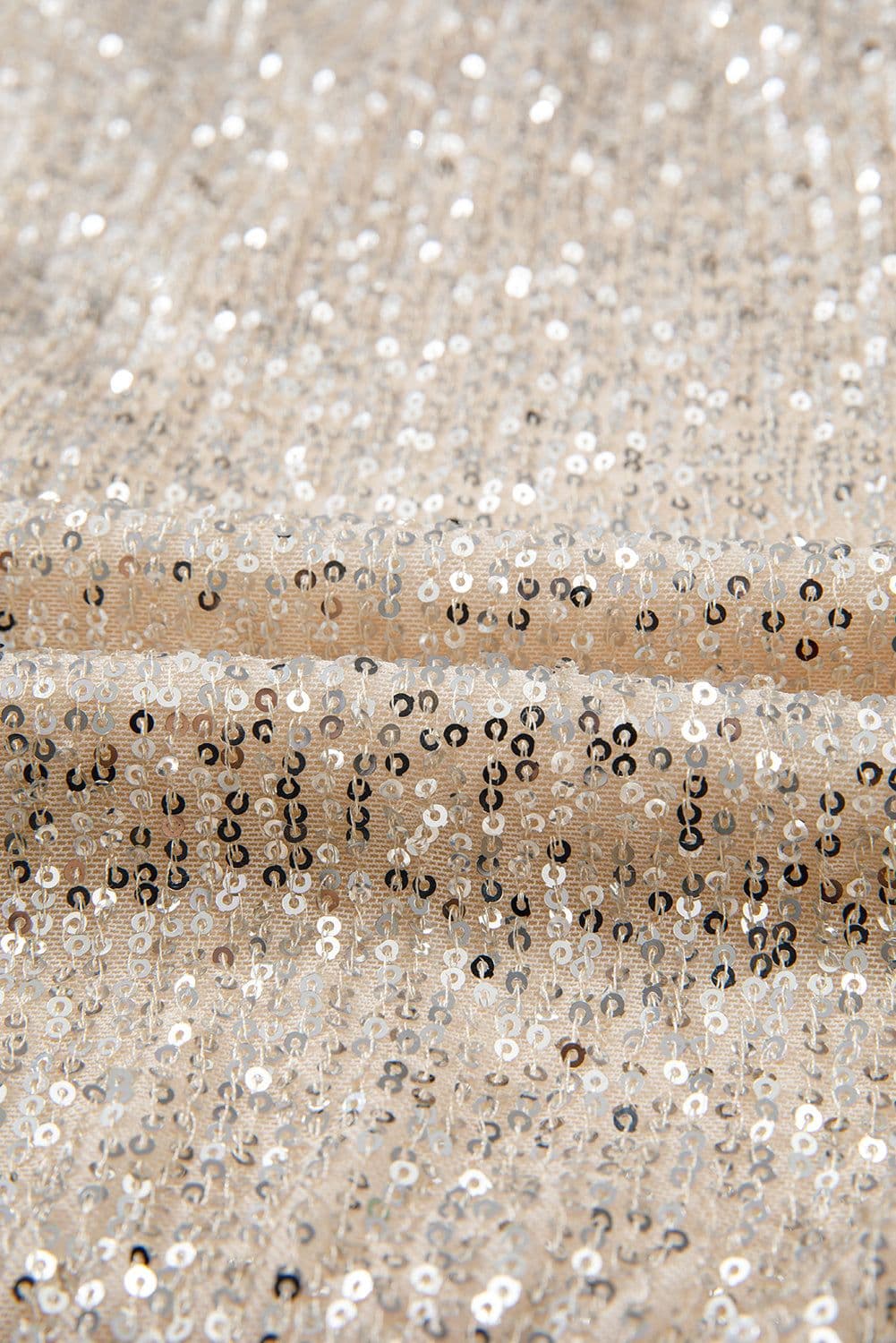 image-Beige Sequin Long Sleeve Wrap V Neck Bodysuit