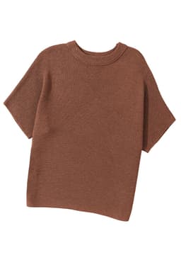 image-High Neck Bat Sleeve Sweater - Short Sleeve, Elegant, Loose Fit