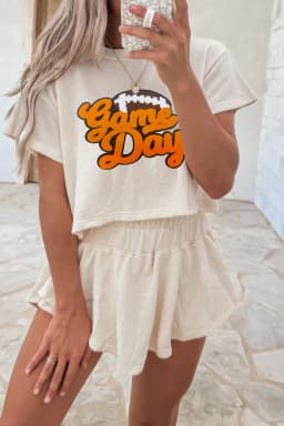 image-Beige Game Day Graphic Tee and Skort 2 Piece Set