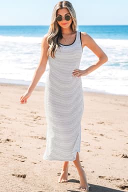 image-White Stripe Criss Cross Midi Dress Sleeveless