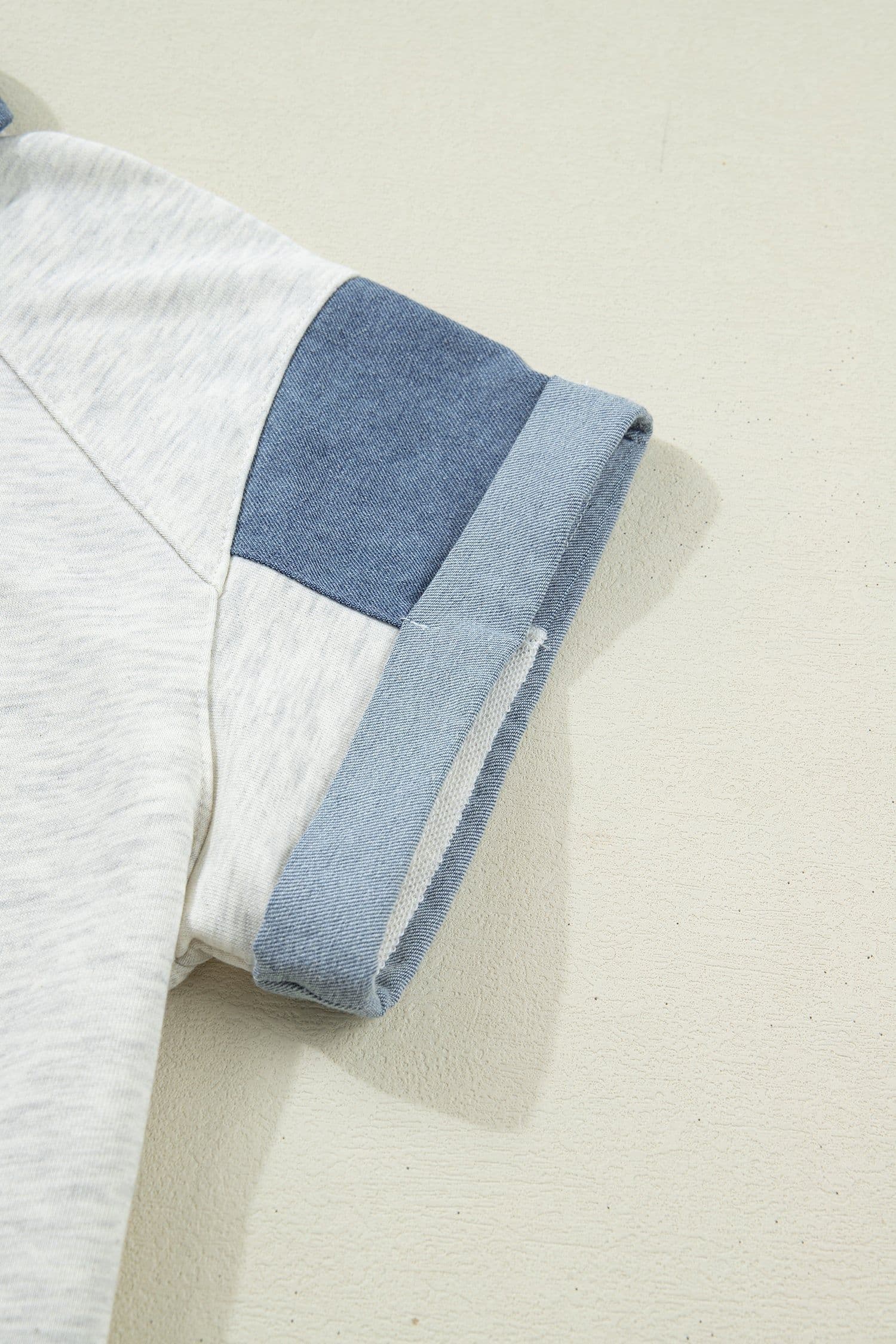 image-Light Grey Denim Patchwork Shirt - Short Sleeve