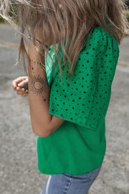 image-Bright Green Eyelet Embroidered Patchwork Shift Top