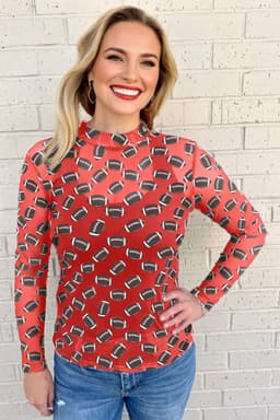 image-Brown Rugby Game Day Sheer Mesh Long Sleeve Top
