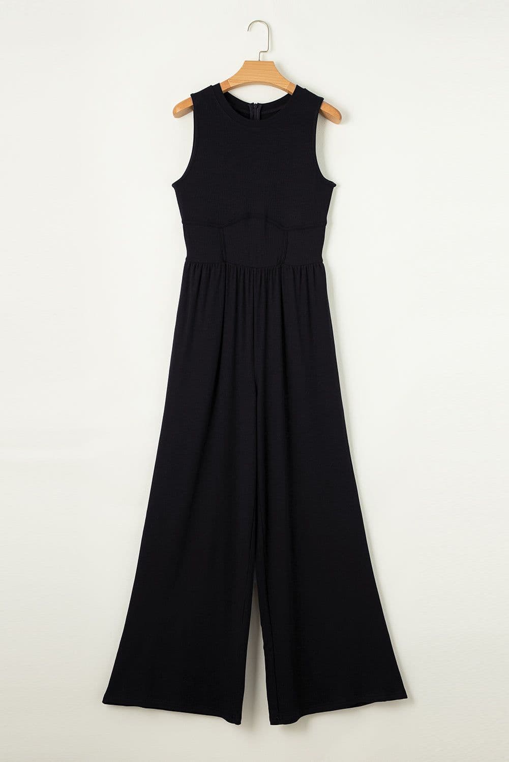 image-Black Cinched Waist Sleeveless Wide Leg Jumpsuit - Casual/Dressy