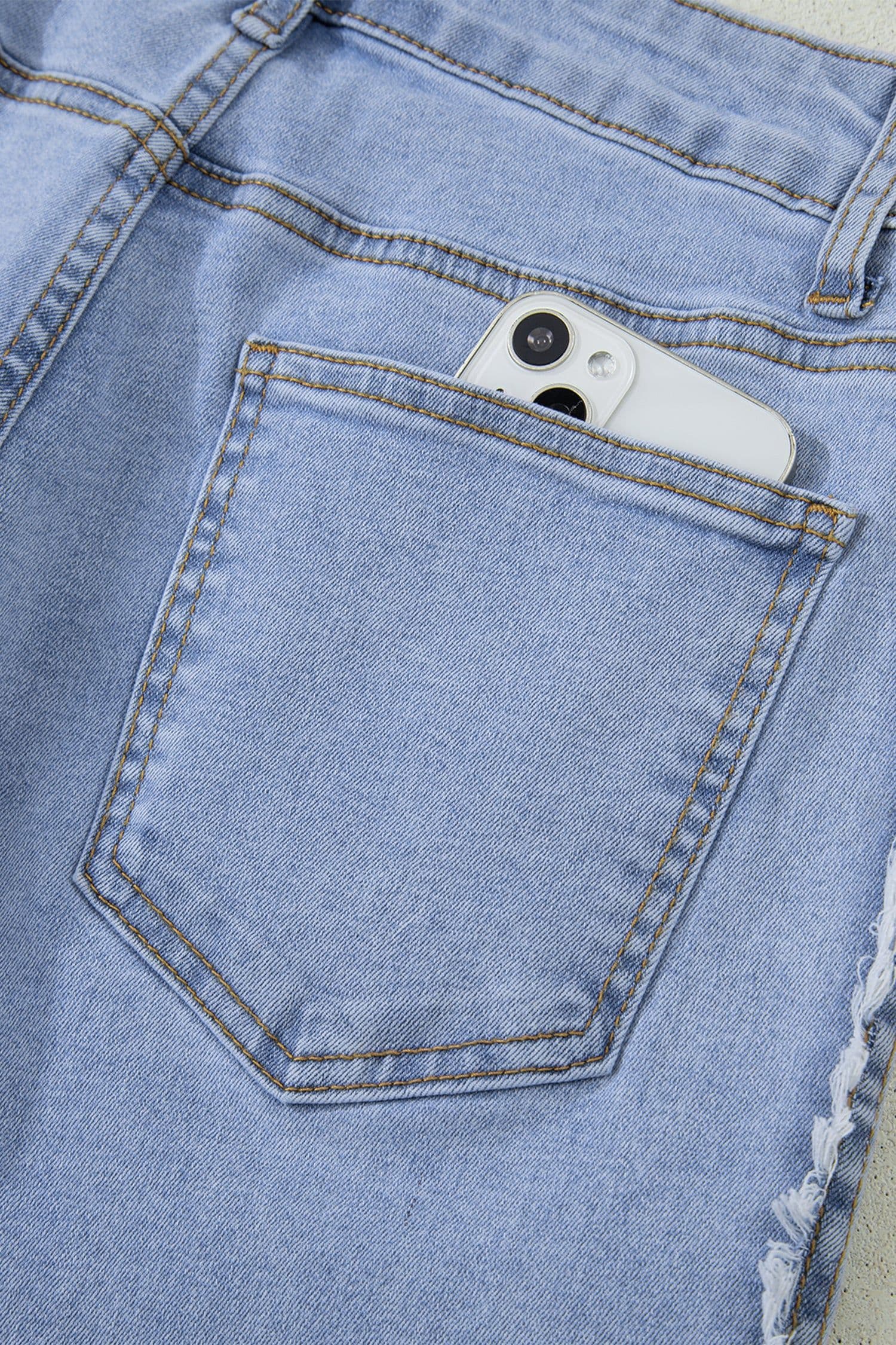 image-Beau Blue Contrast Stripe Frayed Side Panel Patchwork Shift Jeans