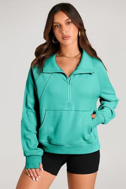 image-Quarter Zip Kangaroo Pocket Sweatshirt - Black (61 characters)