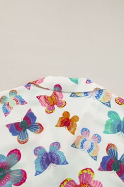 image-Multicolour Butterfly Pattern Short Sleeve Shirt Pajamas Set