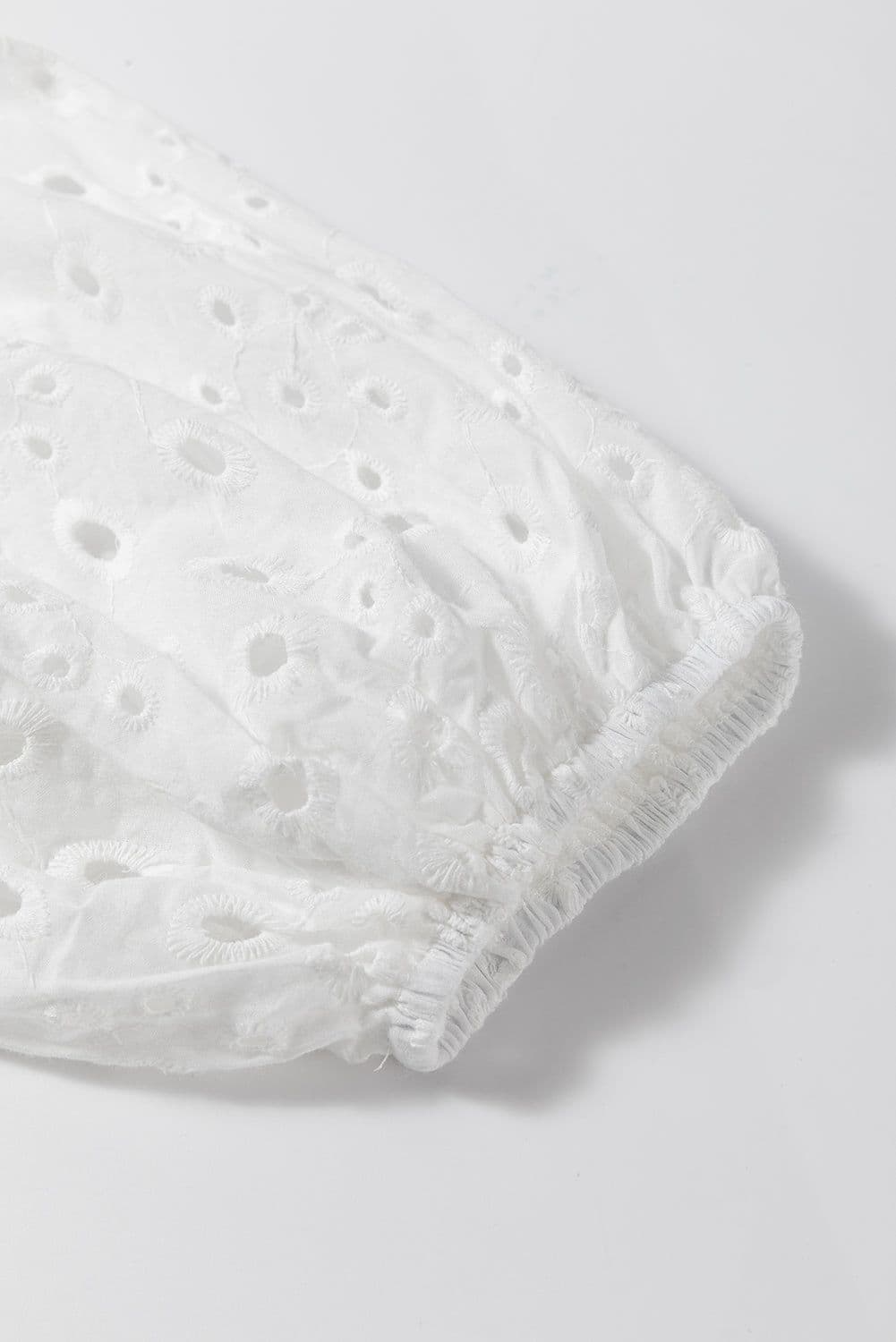 image-White Embroidered Hollow-out Puff Sleeve Blouse - Floral Design