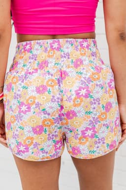 image-Pink Boho Floral Shirred High Waist Shorts