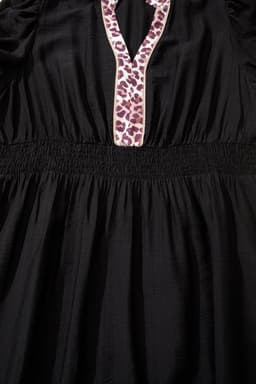 image-Black Leopard V Neck Patchwork Smocked Waist Plus Size Ruffled Dress