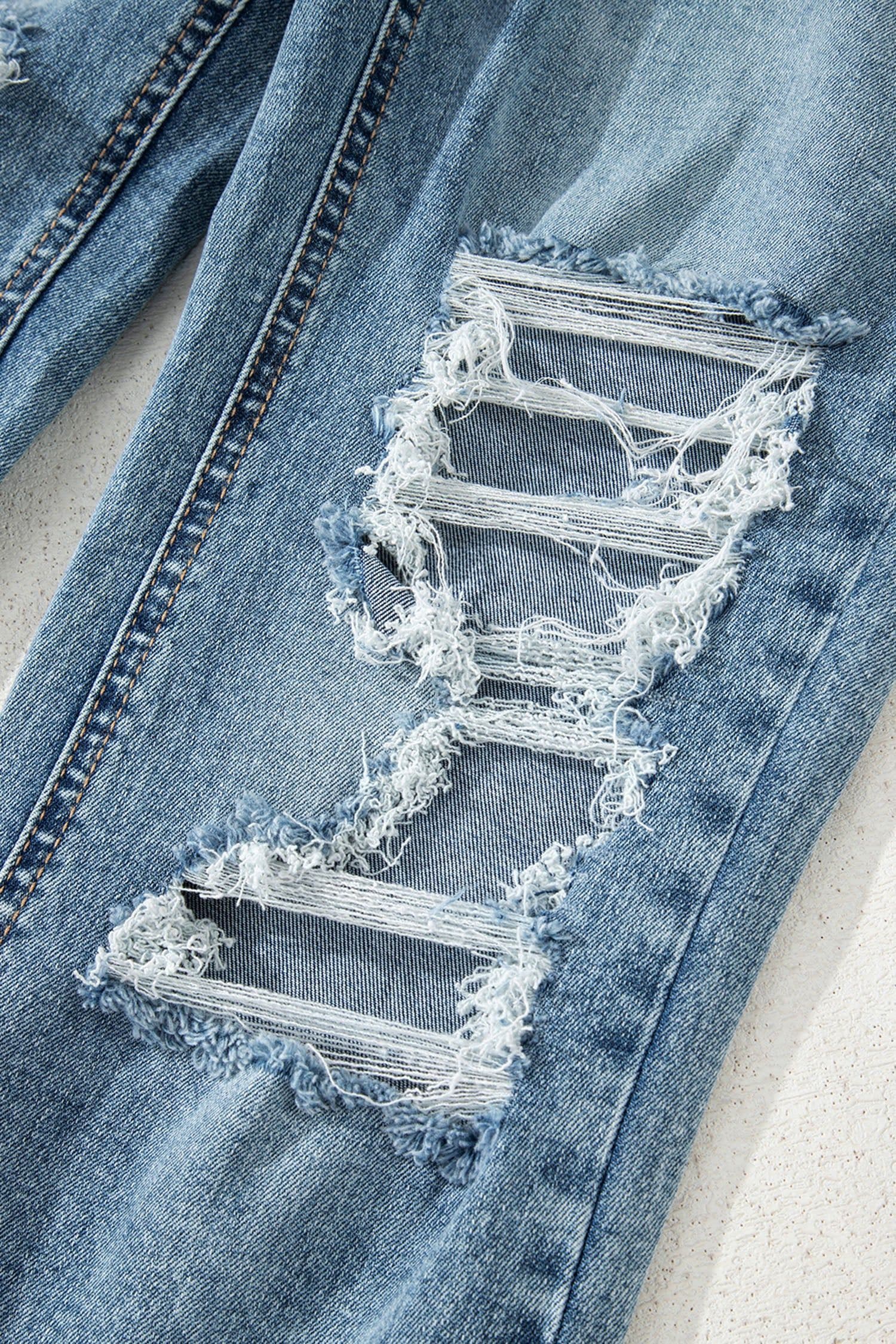 image-Myosotis Ripped Knee Fit Flare Jeans - Raw Hem