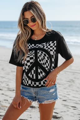 image-Black Checkerboard Peace Sign T-Shirt