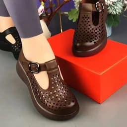 image-Maillard 2024 spring and summer thick heel thick sole casual comfortable breathable hollow single shoes genuine leather round toe soft bottom hole shoes