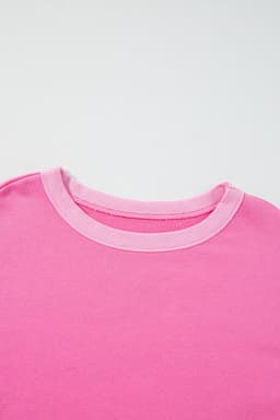 image-Pink High Low Patchwork Long Sleeve Top & Shorts Set - Size Guide Included