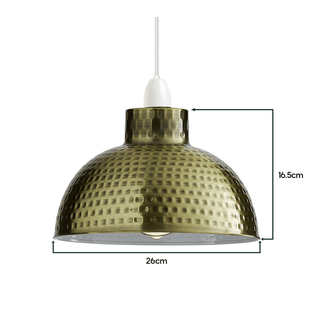 image-2 Pack Green Brass Retro Easy Fit Lamp Light Shade E27 Base Pendant Metal 26cm Dome Shape Large Lamp Shades