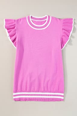 image-Bonbon Edge Piping Ruffled Sleeve Round Neck Knit Top