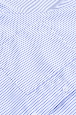 image-Sky Blue Striped Boyfriend Shirt with Pocket - Smocked Cuffs