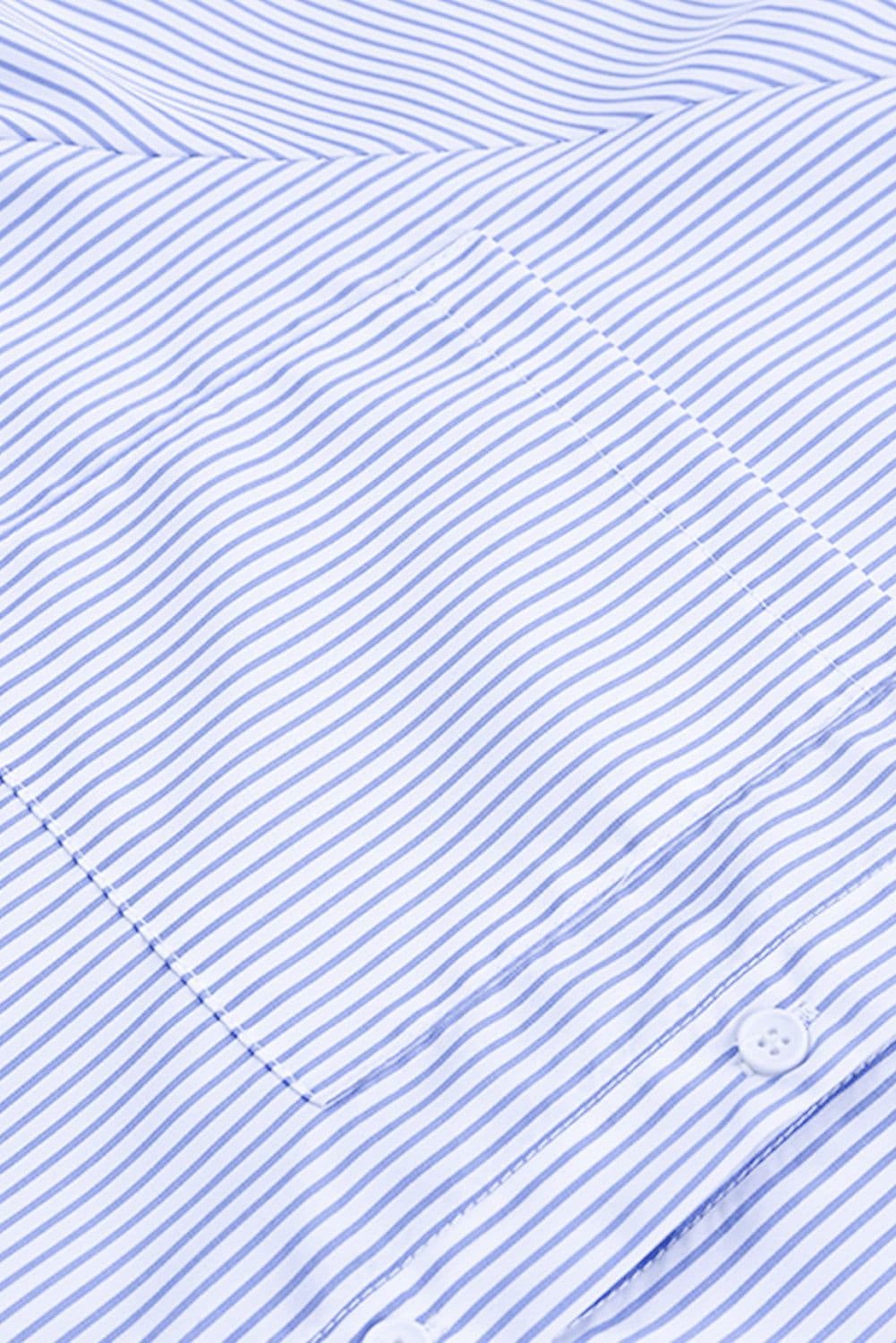 image-Sky Blue Striped Boyfriend Shirt with Pocket - Smocked Cuffs