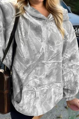 image-Gray Plus Size Camouflage Woodland Print Oversized Sporty Hoodie