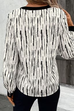 image-White Abstract Printed V Neck Fall Blouse