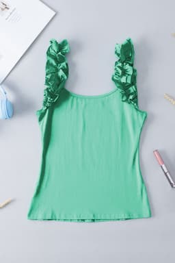 image-Black Ruffled Wide Straps Slim Tank Top