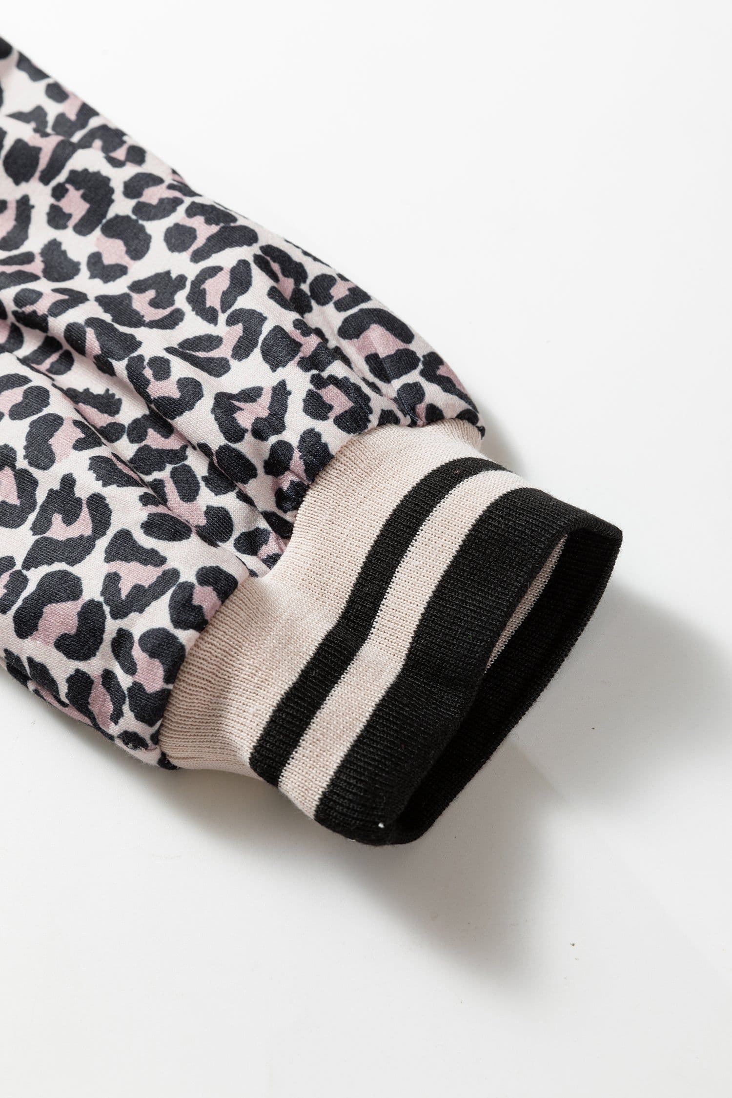 image-Khaki Leopard Print Half Zip Blouse