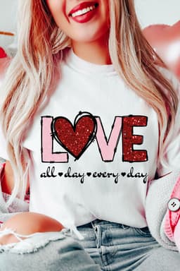 image-White Valentine LOVE Heart Graphic Tee