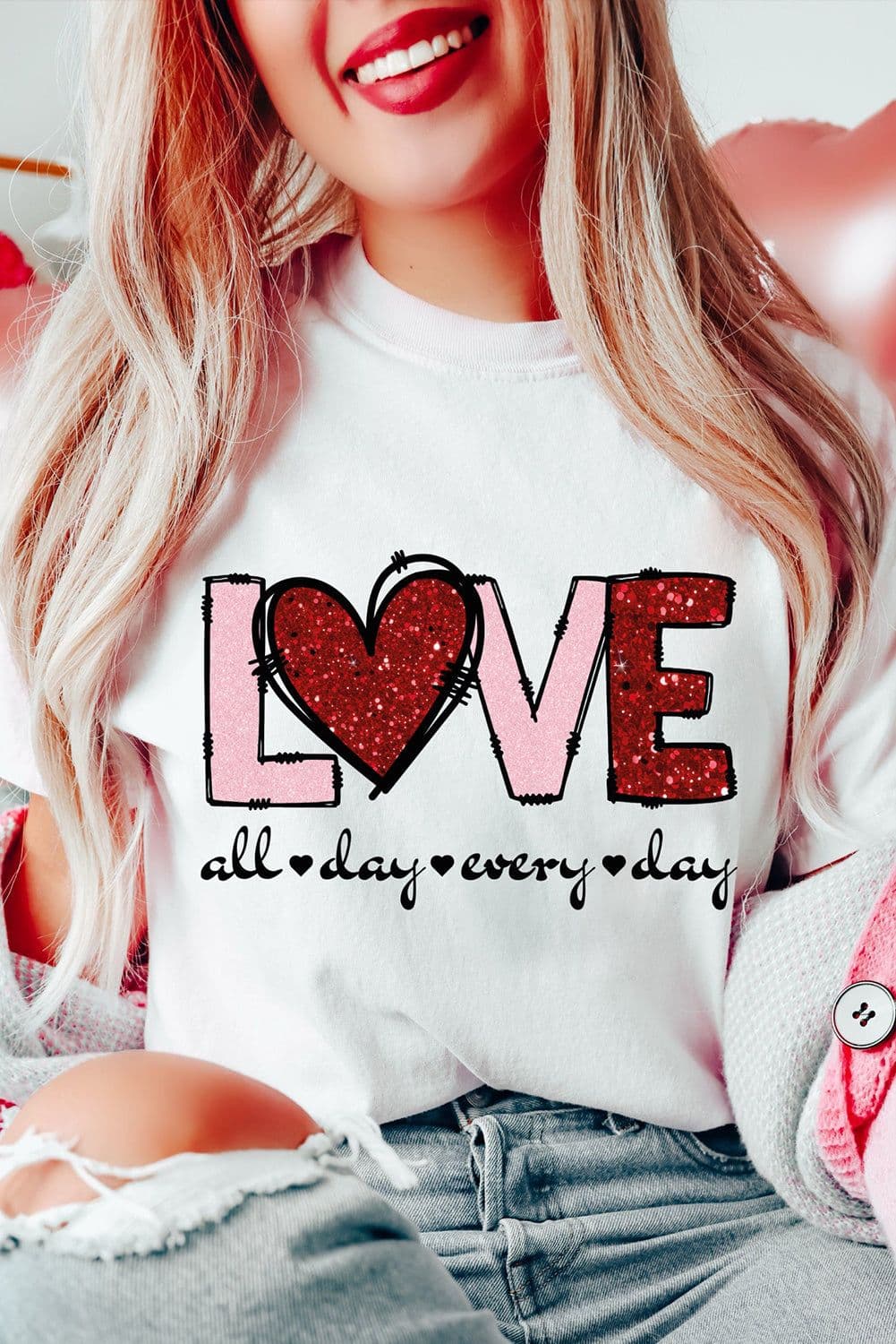image-White Valentine LOVE Heart Graphic Tee