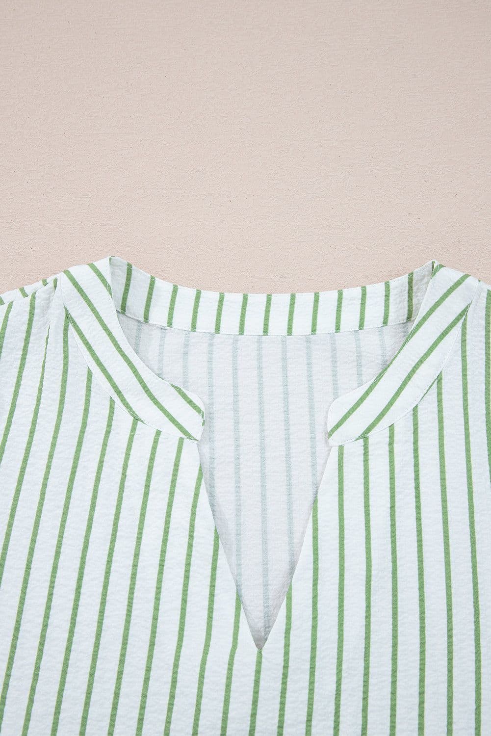image-Green Stripe Floral Puff Sleeve V-Neck Babydoll Blouse
