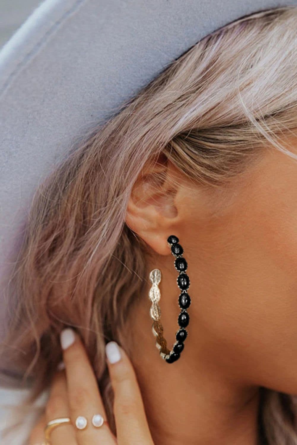 image-Sky Blue Gem Inlay Retro C-Shape Earrings