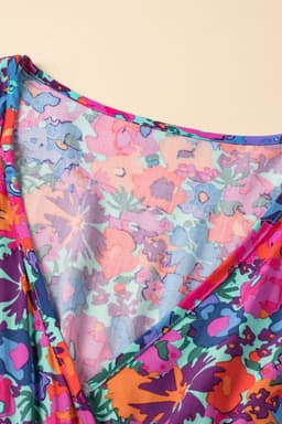 image-Blue Floral V Neck Wrap Split Maxi Dress