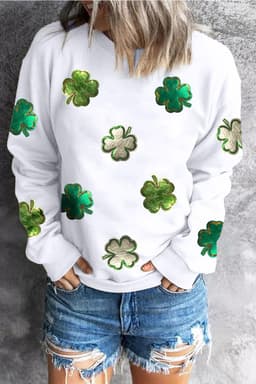 image-St Patrick's Day Four Leaf Clover Sweatshirt - White Graphic