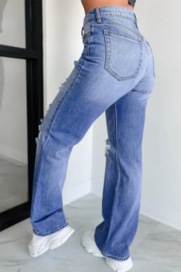 image-Myosotis Mid Rise Distressed Sneak Peek Straight Leg Jeans