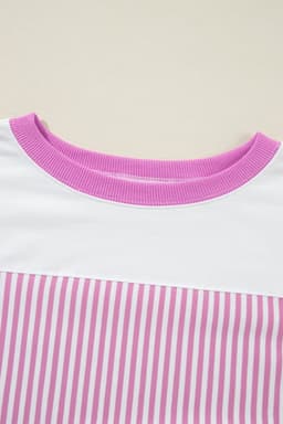image-Phalaenopsis Striped Patchwork 3/4 Sleeve Top