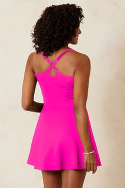 image-Rose Red Swim Dress w/ Contrast Trim & Shorts