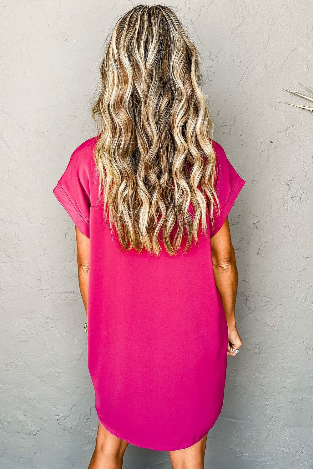 image-Rose Red Buttoned Collar Shift Dress