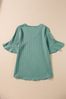 image-Peach Blossom Ruffled Half Sleeve V Neck Textured Top