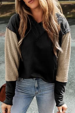 image-Chestnut Contrast Sleeves Patchwork Colorblock Hoodie